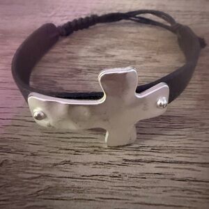 Silver Cross Black Bracelet